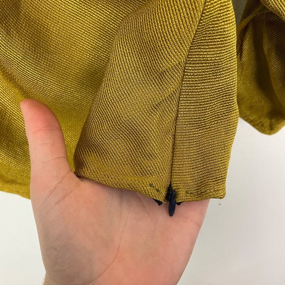 Palmer// Harding Woman's Sz 4/6 Golden‎ Yellow Slash Ruched Blouse Navy - Picture 6 of 12